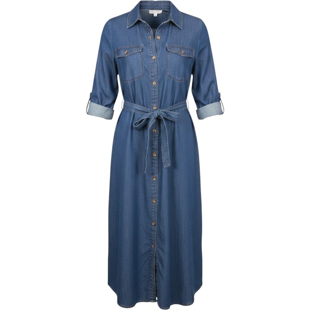 New J Gee Womens Blue Denim Button Up Shirt Dress 1X Midi Maxi 3/4 Sleeve Cotton